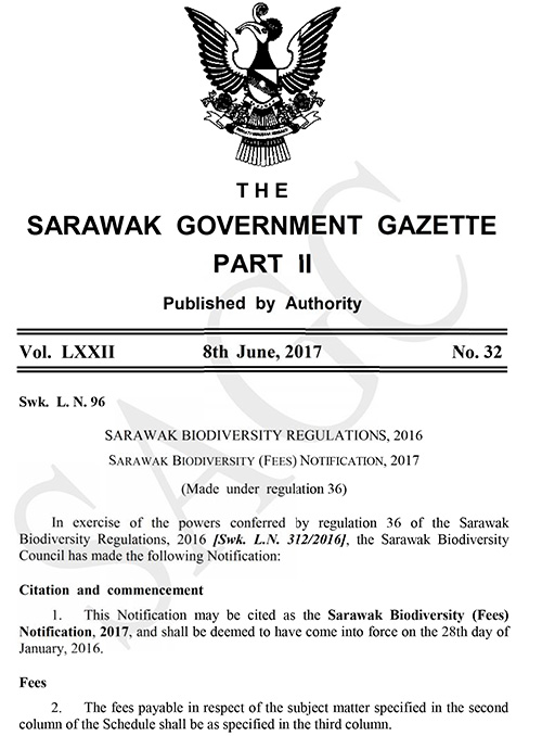 Sarawak Biodiversity (Fees) Notification, 2017