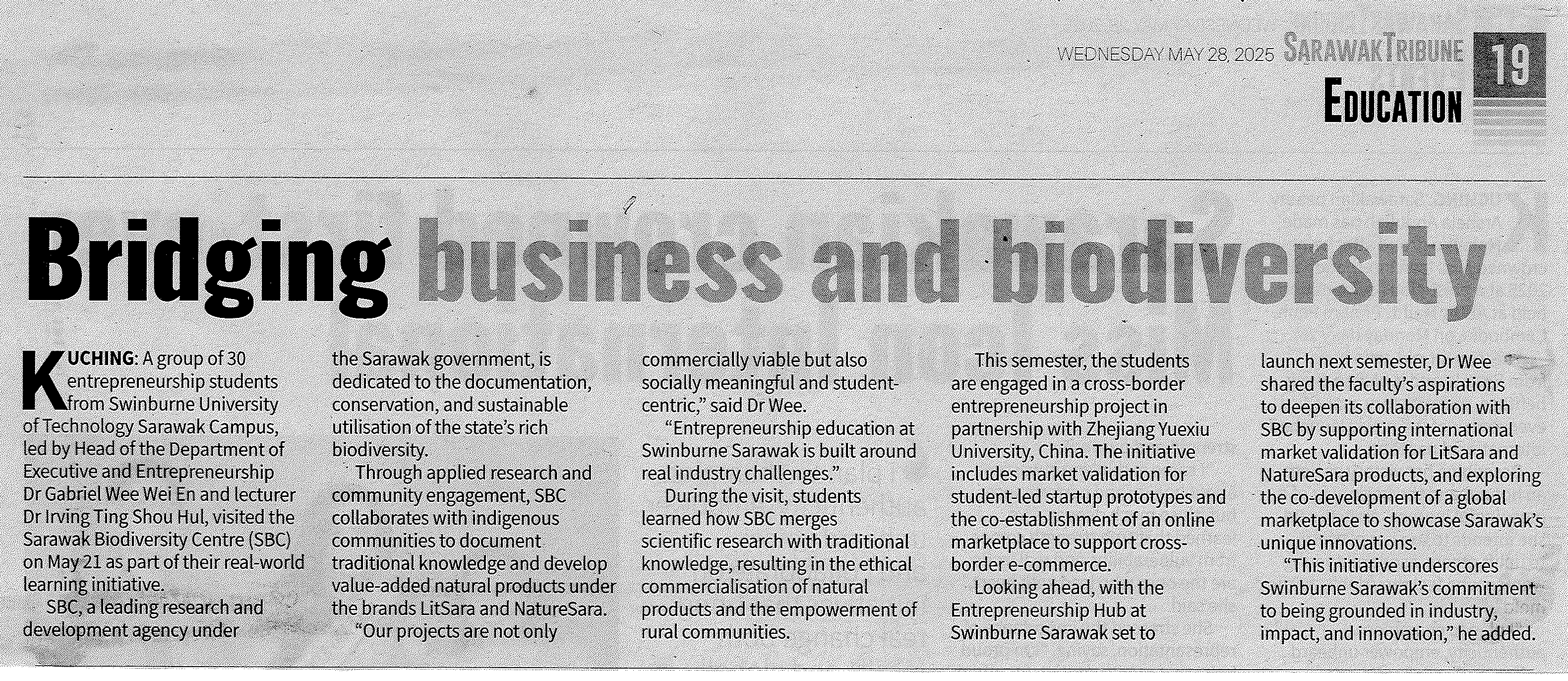 Sarawak Tribune - Bridging business and biodiversity